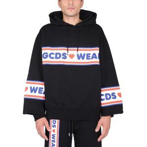 GCDS Men's Branded Logo Striped Hoodie Men BLACK Sweaters & Cardigans